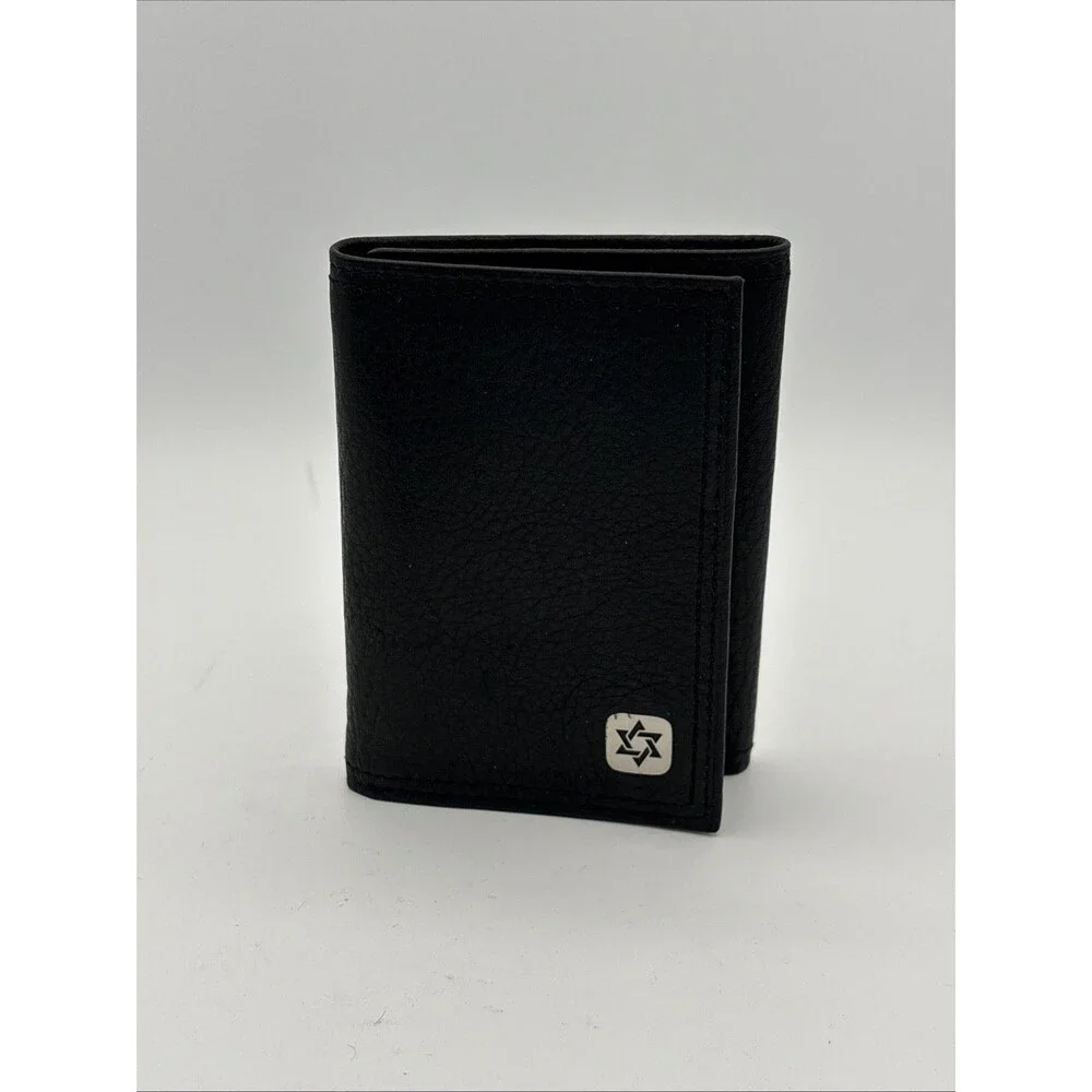 Vintage Rolf’s Men’s Black Leather Trifold Wallet Star Of David Original Box EUC